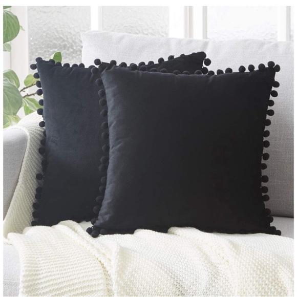 Trendy Light Grey Modern Cute Preppy Pompom Fringe Throw Pillow Cover Twin Set - Picture 6 of 16